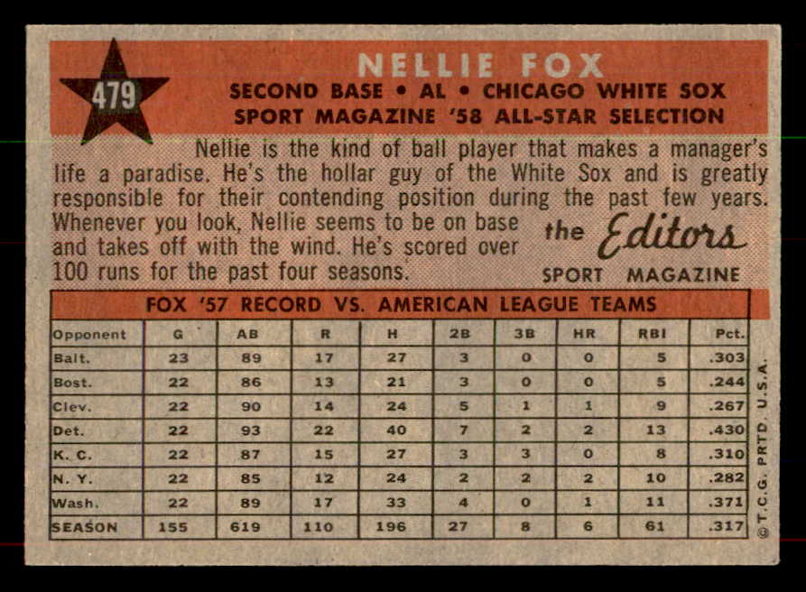 1958 Topps Baseball #479 Nellie Fox A.S. White Sox NR-MT 552059