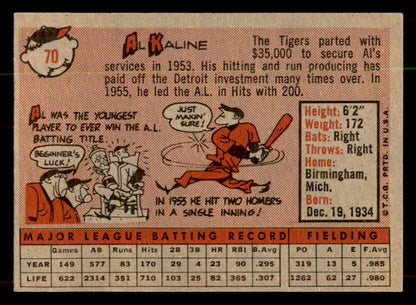 1958 Topps Baseball #070 Al Kaline Tigers EX-MT 552061