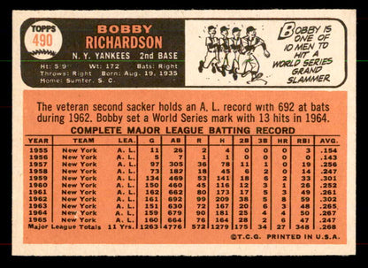 1966 Topps Baseball #490 Bobby Richardson Yankees EX-MT 552070