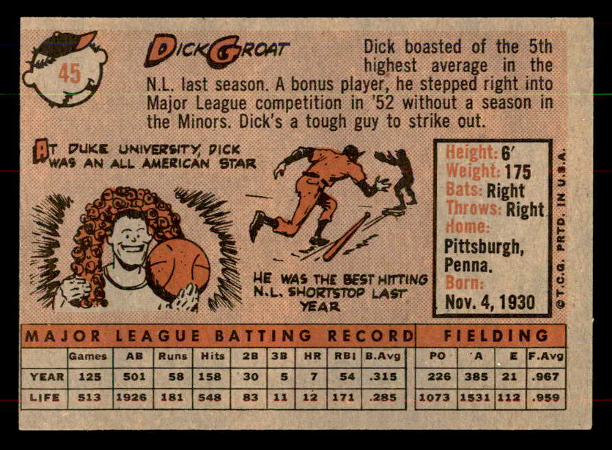 1958 Topps Baseball #045 Dick Groat Pirates EX-MT 552095