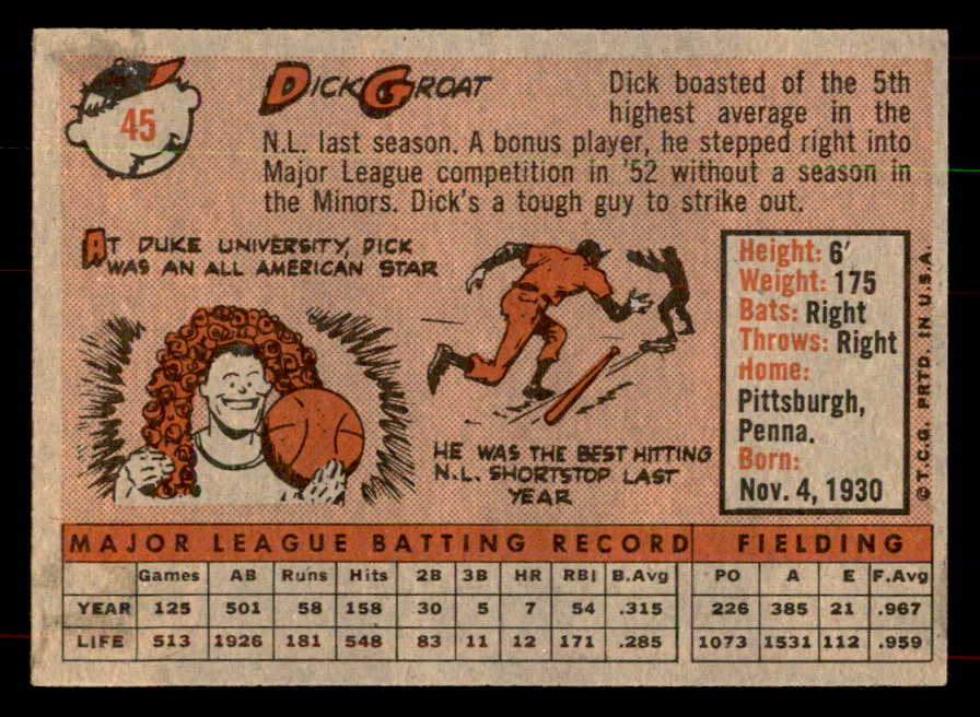 1958 Topps Baseball #045 Dick Groat Pirates EX-MT 552096