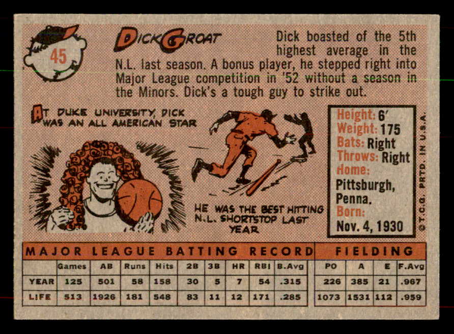 1958 Topps Baseball #045 Dick Groat Pirates EX-MT 552097