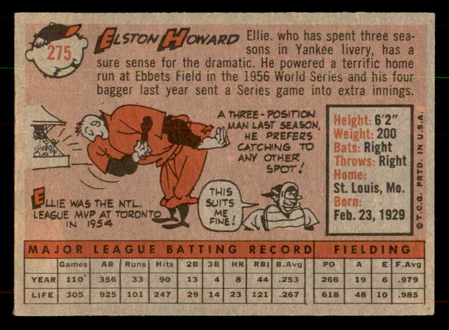 1958 Topps Baseball #275 Elston Howard Yankees EX+/EX-MT 552098