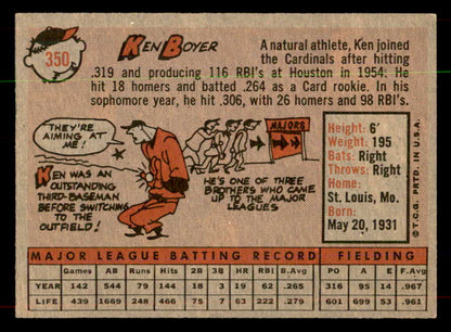 1958 Topps Baseball #350 Ken Boyer Cardinals EX-MT 552101