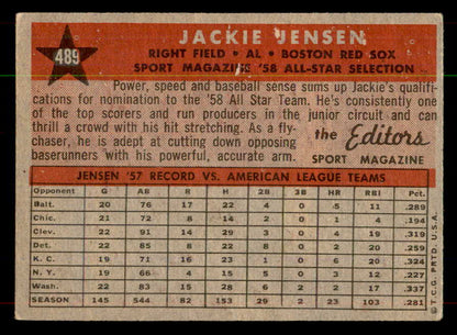 1958 Topps Baseball #489 Jackie Jensen A.S. Red Sox VG 552106