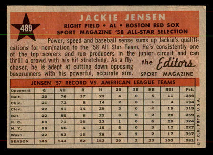 1958 Topps Baseball #489 Jackie Jensen A.S. Red Sox EX-MT 552112