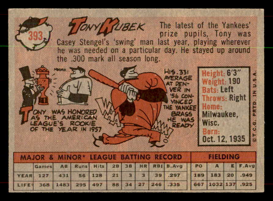 1958 Topps Baseball #393 Tony Kubek Yankees EX-MT 552113