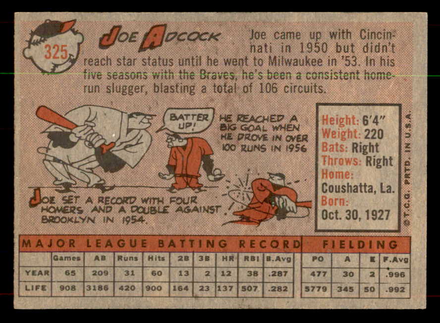 1958 Topps Baseball #325 Joe Adcock Braves EX-MT 552117