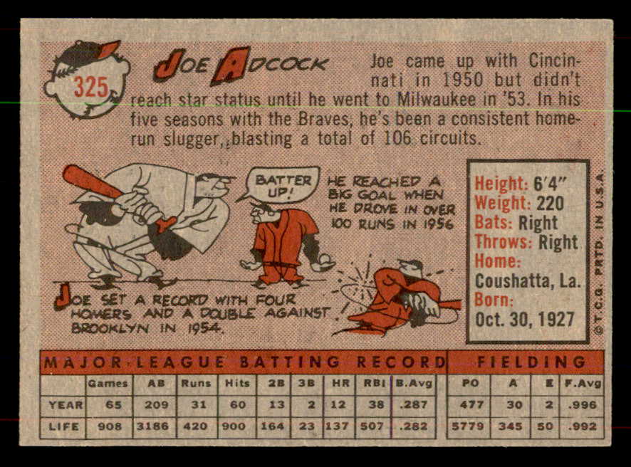 1958 Topps Baseball #325 Joe Adcock Braves EX-MT 552118