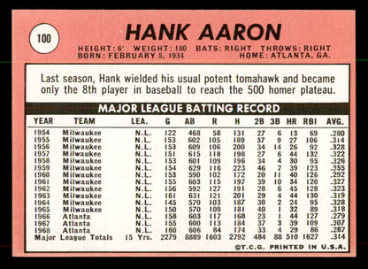 1969 Topps Baseball #100 Hank Aaron Braves EX 552126