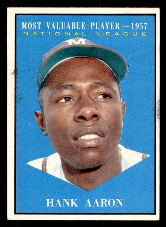 1961 Topps Baseball #484 Hank Aaron MVP Braves EX 552136