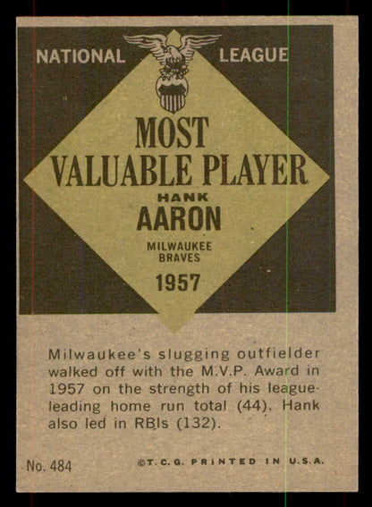1961 Topps Baseball #484 Hank Aaron MVP Braves VG-EX 552137