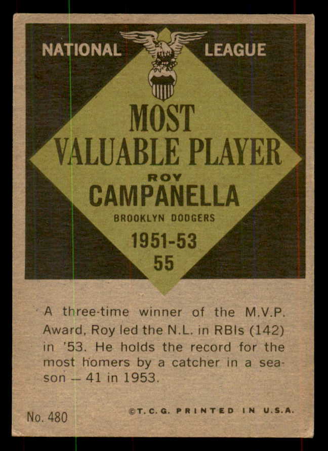 1961 Topps Baseball #480 Roy Campanella MVP Dodgers EX+/EX-MT 552144