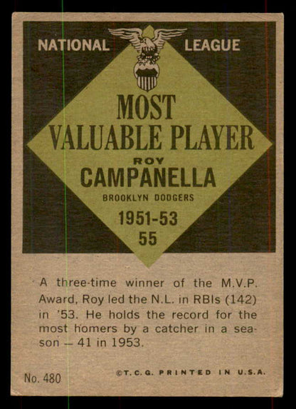 1961 Topps Baseball #480 Roy Campanella MVP Dodgers EX+/EX-MT 552144