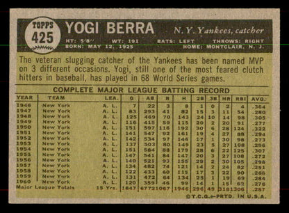 1961 Topps Baseball #425 Yogi Berra Yankees EX-MT 552153