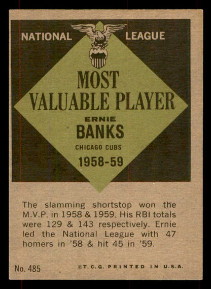 1961 Topps Baseball #485 Ernie Banks MVP Cubs EX-MT 552163