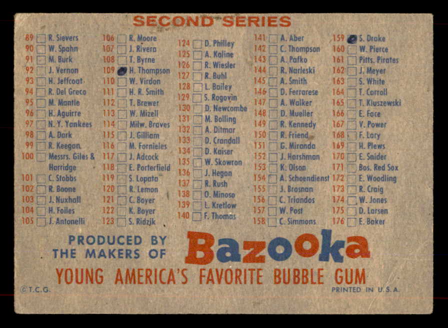 1957 Topps Baseball Checklist 1/2 EX marked 552175