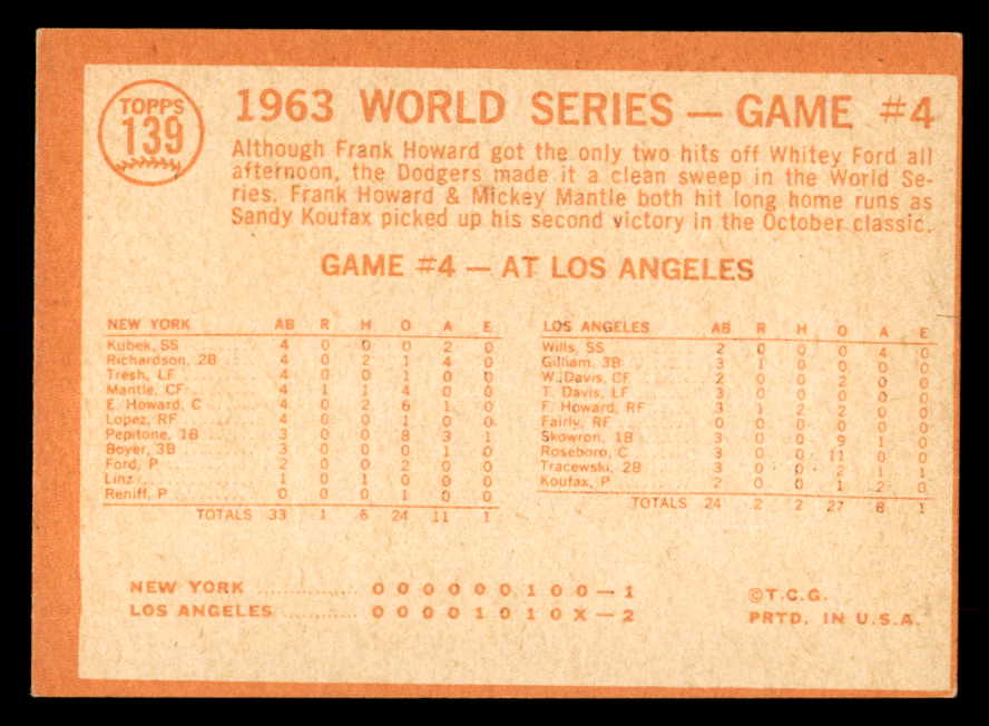 1964 Topps Baseball #139 World Series Game 4 Frank Howard EX-MT 552184