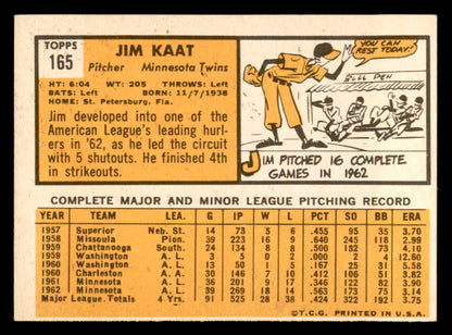 1963 Topps Baseball #165 Jim Kaat Twins EX-MT 552192