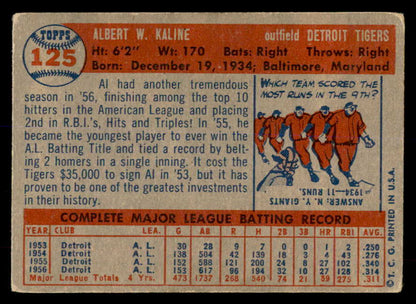 1957 Topps Baseball #125 Al Kaline Tigers VG-EX 552214