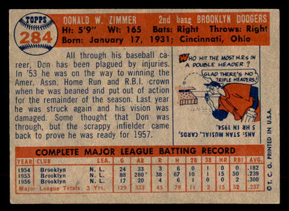 1957 Topps Baseball #284 Don Zimmer Dodgers EX+/EX-MT 552221