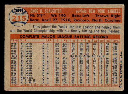 1957 Topps Baseball #215 Enos Slaughter Yankees VG-EX 552223