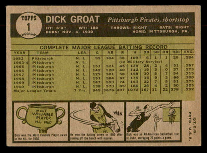 1961 Topps Baseball #001 Dick Groat Pirates EX-MT 552239