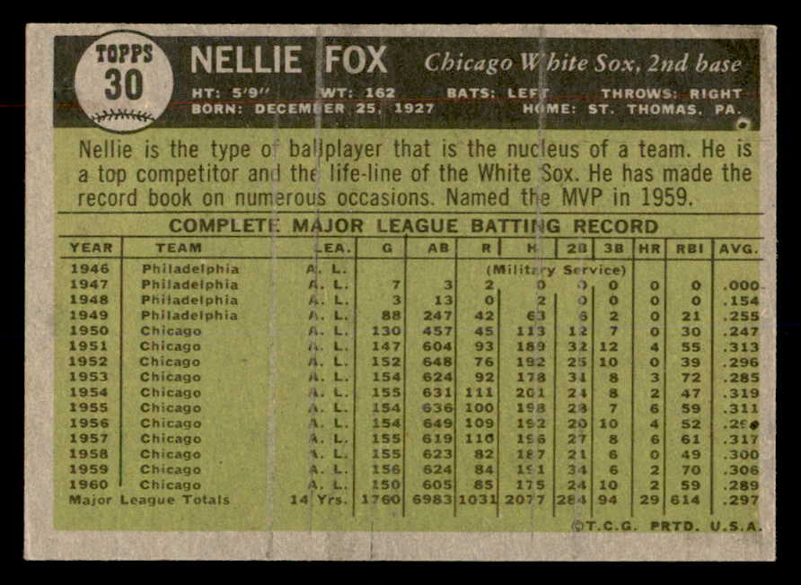 1961 Topps Baseball #030 Nellie Fox White Sox EX-MT 552240
