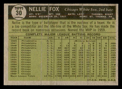 1961 Topps Baseball #030 Nellie Fox White Sox EX-MT 552240