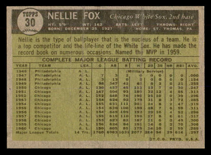 1961 Topps Baseball #030 Nellie Fox White Sox EX-MT 552241