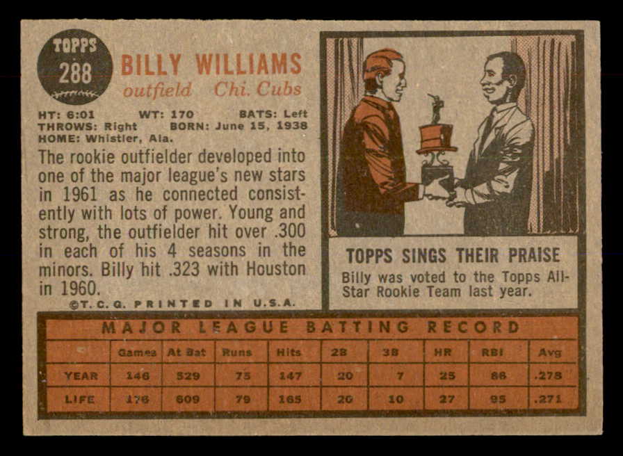 1962 Topps Baseball #288 Billy Williams Cubs EX+/EX-MT 552261