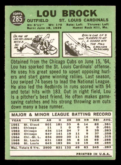 1967 Topps Baseball #285 Lou Brock Cardinals NR-MT 552270