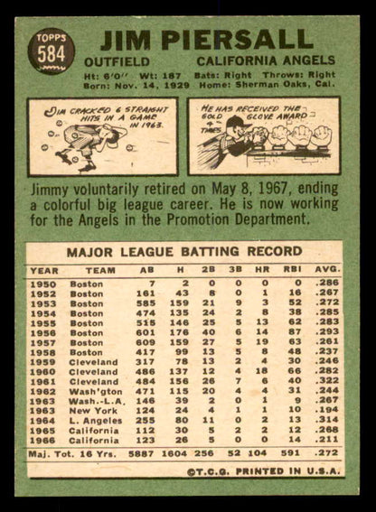 1967 Topps Baseball #584 Jimmy Piersall Angels NR-MT 552275