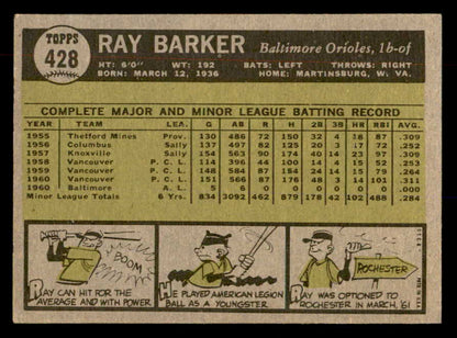 1961 Topps Baseball #428 Ray Barker Orioles EX-MT 552292