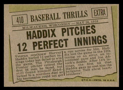 1961 Topps Baseball #410 Harvey Haddix IA Pirates NR-MT 552293