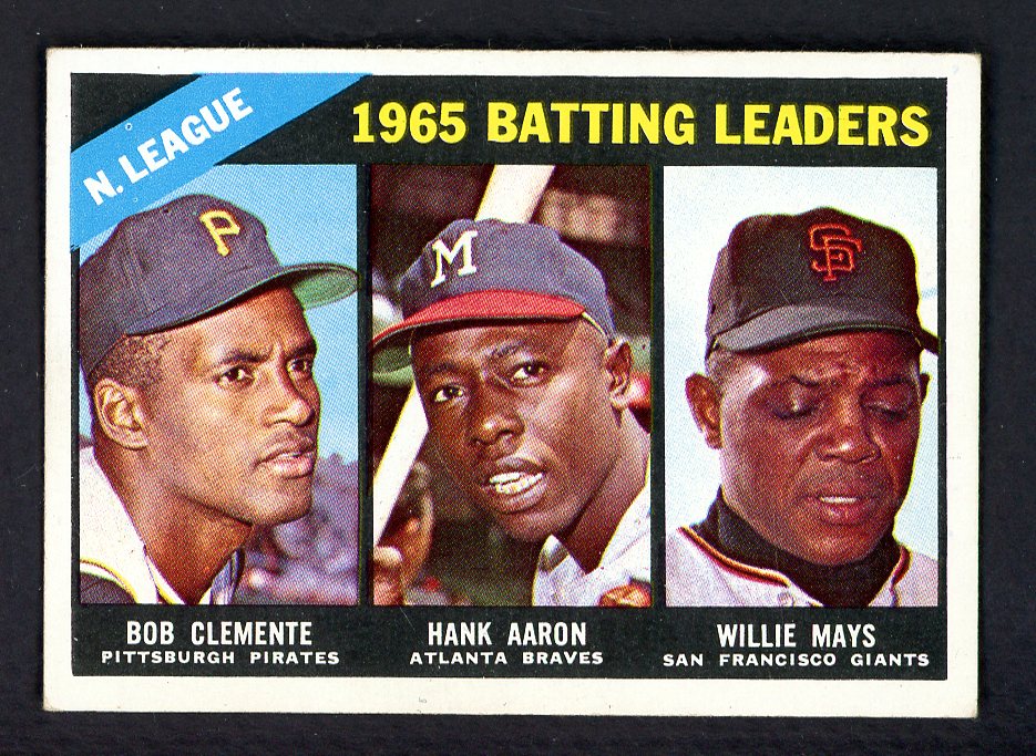 1966 Topps Baseball #215 N.L. Batting Leaders Clemente Mays Aaron EX-MT 552307