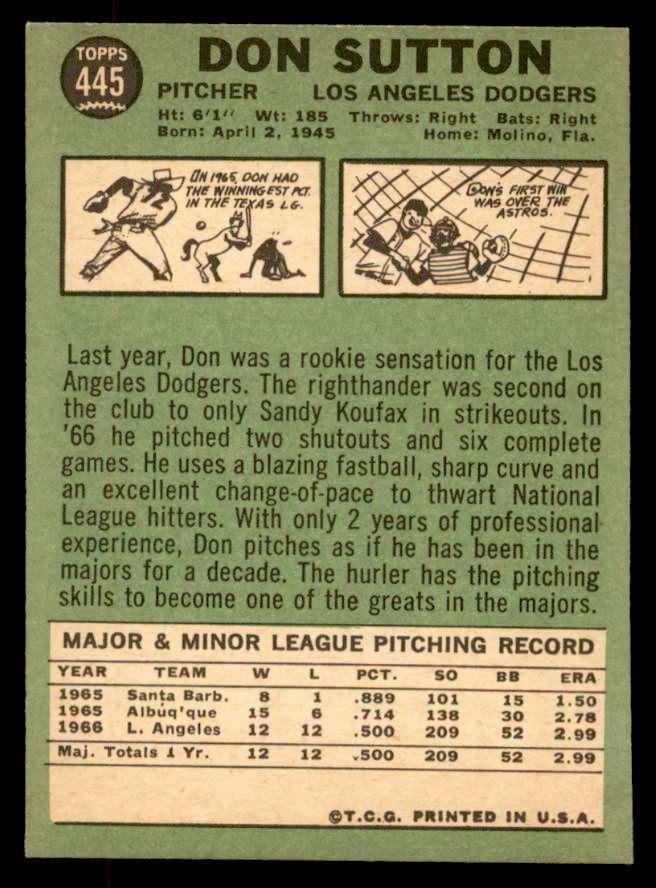 1967 Topps Baseball #445 Don Sutton Dodgers EX-MT 552315