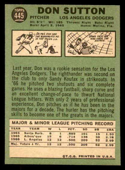 1967 Topps Baseball #445 Don Sutton Dodgers EX-MT 552315