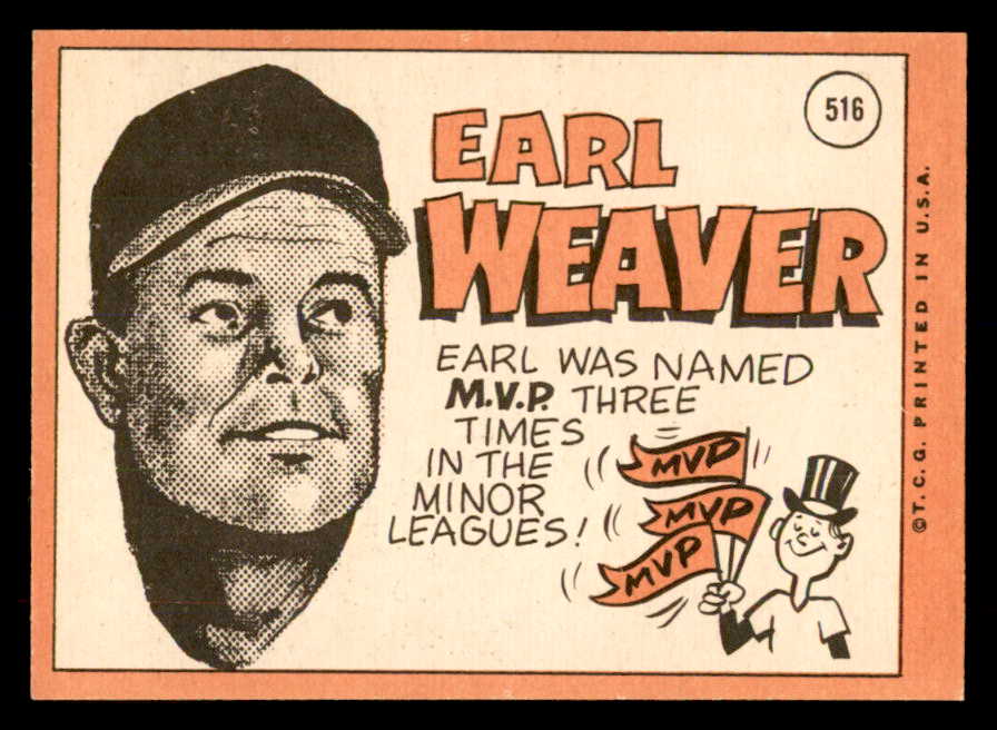 1969 Topps Baseball #516 Earl Weaver Orioles NR-MT 552318