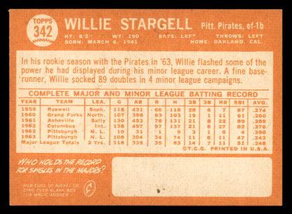1964 Topps Baseball #342 Willie Stargell Pirates EX-MT 552343