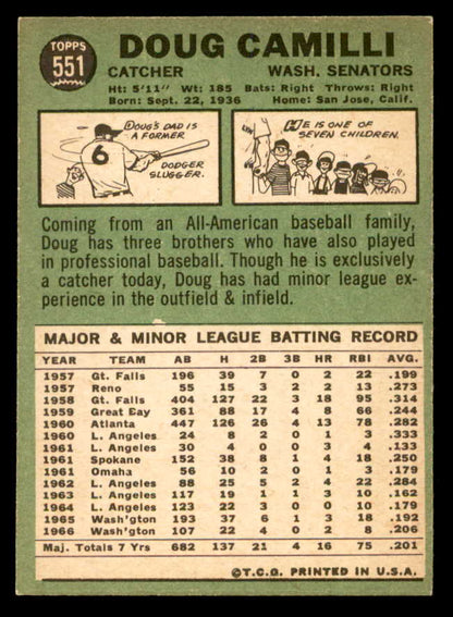 1967 Topps Baseball #551 Doug Camilli Senators EX-MT 552354