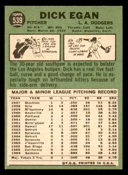1967 Topps Baseball #539 Dick Egan Dodgers EX-MT 552368
