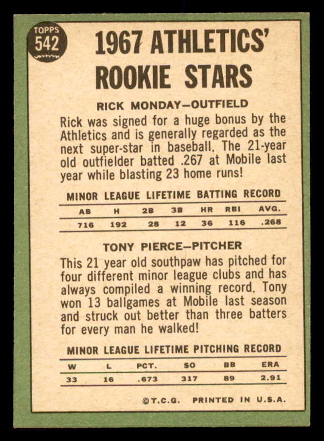 1967 Topps Baseball #542 Rick Monday A's EX-MT 552376