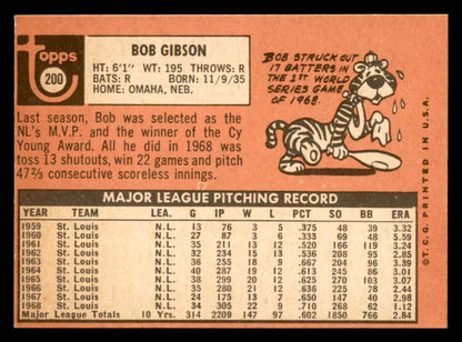 1969 Topps Baseball #200 Bob Gibson Cardinals EX-MT 552379