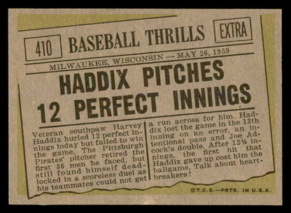 1961 Topps Baseball #410 Harvey Haddix IA Pirates EX-MT 552389