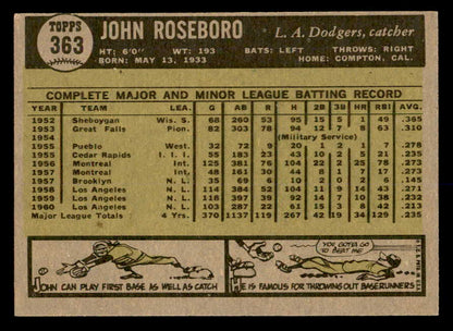 1961 Topps Baseball #363 John Roseboro Dodgers EX-MT 552390