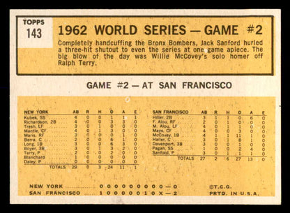 1963 Topps Baseball #143 World Series Game 2 Jack Sanford EX-MT 552403
