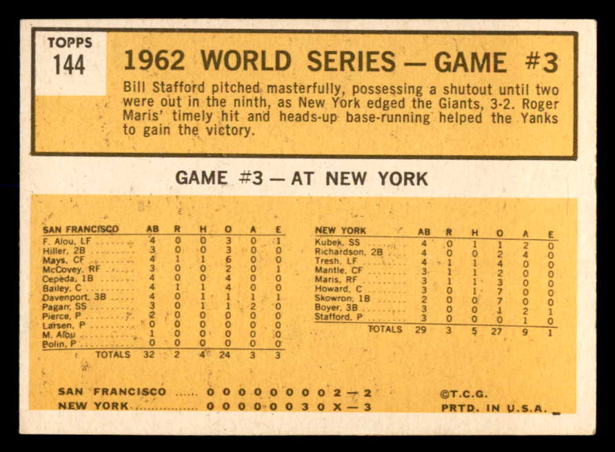 1963 Topps Baseball #144 World Series Game 3 Roger Maris EX-MT 552404