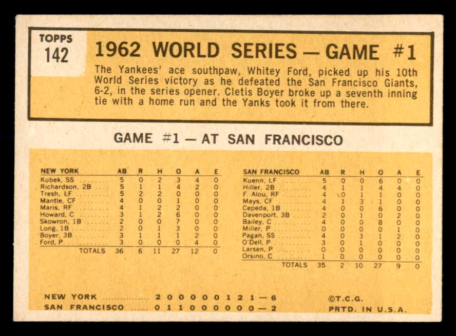 1963 Topps Baseball #142 World Series Game 1 Whitey Ford EX-MT 552408