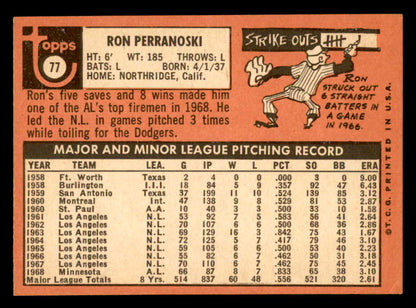 1969 Topps Baseball #077 Ron Perranoski Twins NR-MT 552420